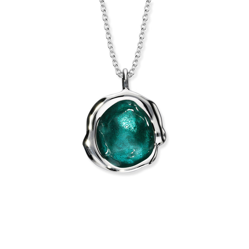 'Lost Forest' Green Enamel Sterling Silver Droplet Necklace EP495