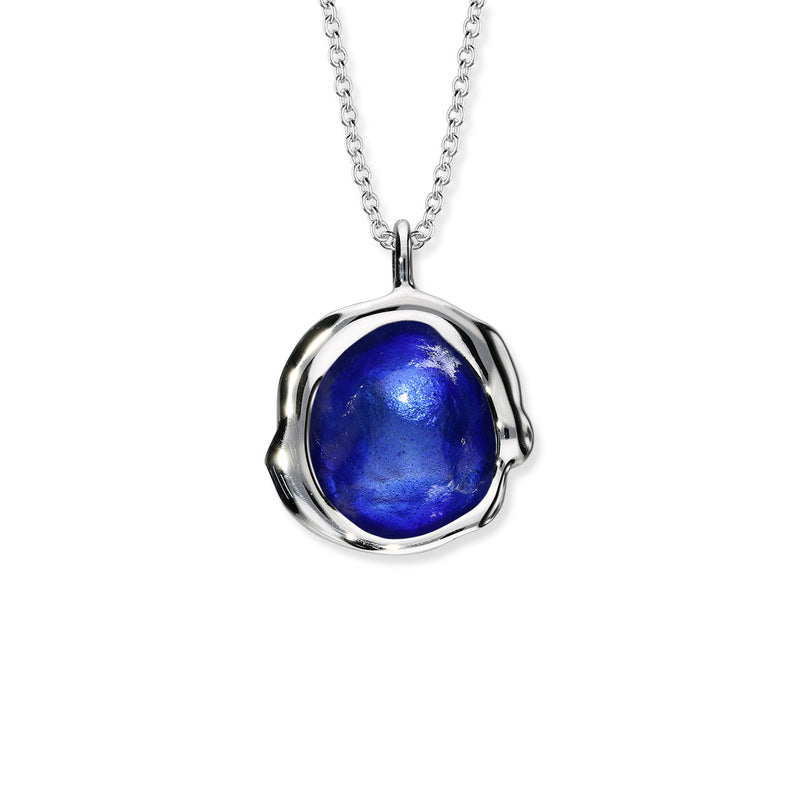 'Manannan's Isle' Blue Enamel Sterling Silver Droplet Necklace EP495