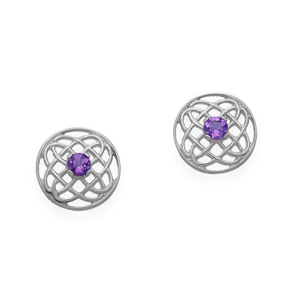 Celtic Silver Earrings CE394 Amethyst