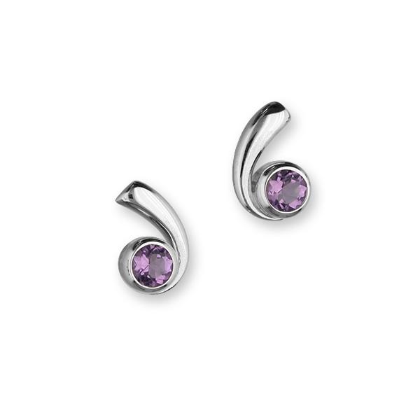 Retreat Sterling Silver & Amethyst Curl Stud Earrings, CE414