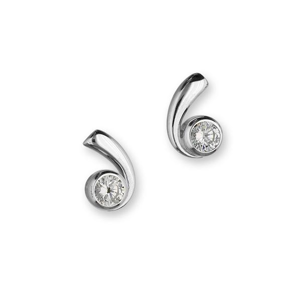 Retreat Sterling Silver & Cubic Zirconia Curl Stud Earrings, CE414