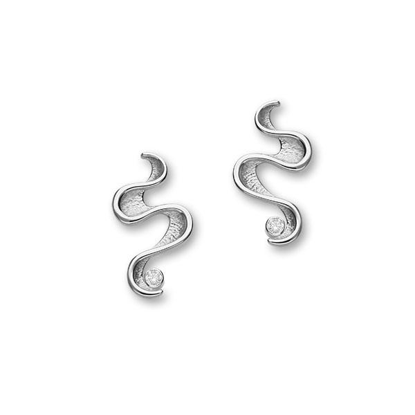 Mirran Ripples Sterling Silver & Cubic Zirconia Stud Earrings, CE440