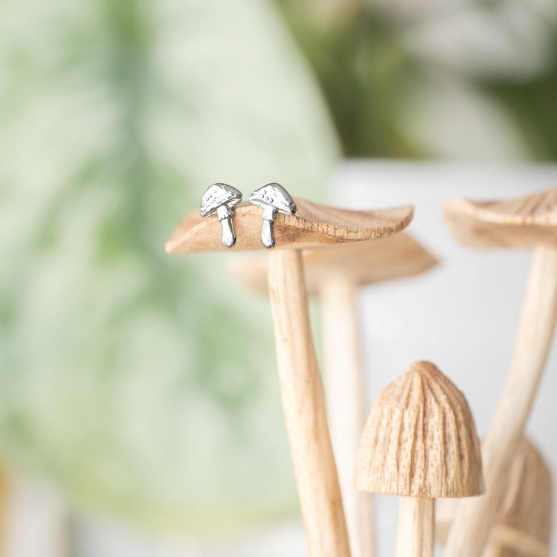 Silver Mushroom Stud Earrings E2132