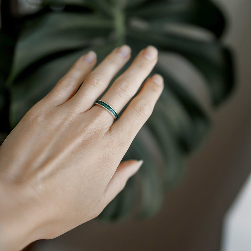 Jörð  - Bifröst Silver Enamel Ring (Forest Green) ER149