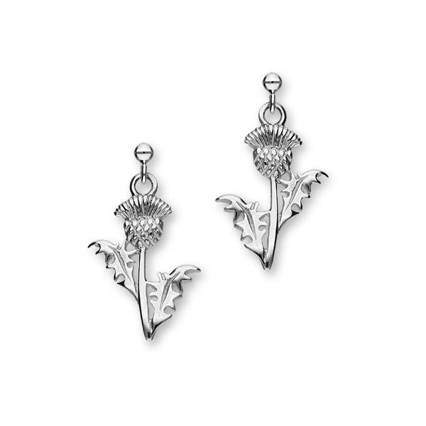 Scottish Thistle Sterling Silver Long Drop Earrings, E1013