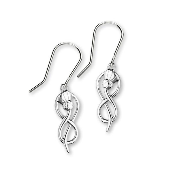 Scottish Thistle Sterling Silver Twist Drop Earrings, E1517