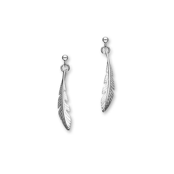 Feather Sterling Silver Long Drop Earrings, E1879