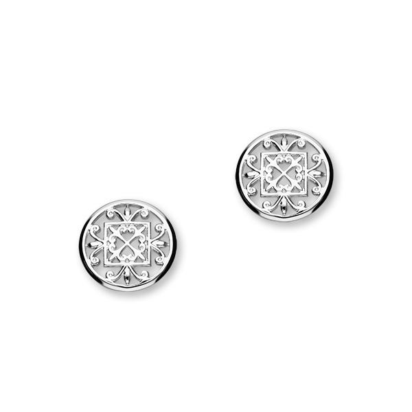 St Magnus Sterling Silver Cut-Out Heart Round Stud Earrings, E1914