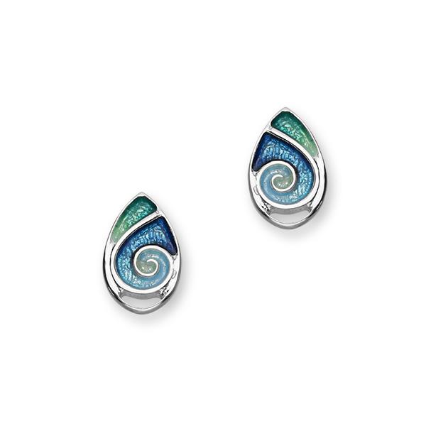 Tranquility Sterling Silver & Blue/Green Enamel Oval Stud Earrings, EE288