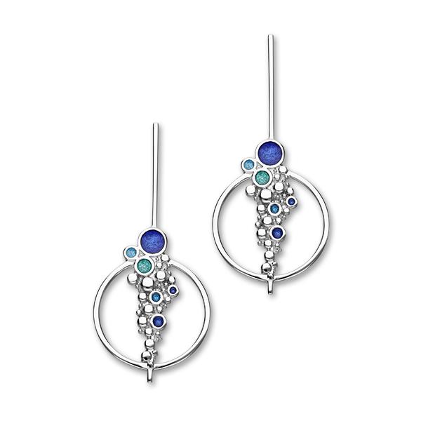 Dröfn Sterling Silver & Blue Enamel Hoop Drop Earrings, EE626