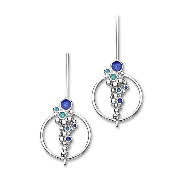 Dröfn Sterling Silver & Blue Enamel Hoop Drop Earrings, EE626