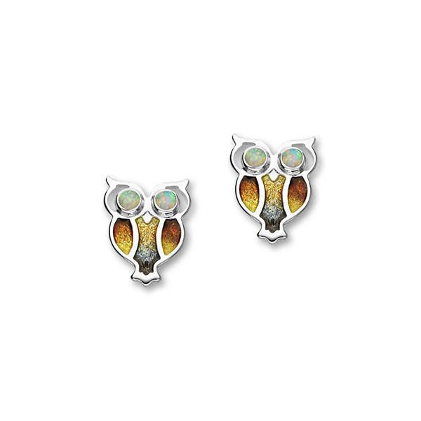 Nature in Flight Sterling Silver & Opal Enamel Owl Stud Earrings, ESE27