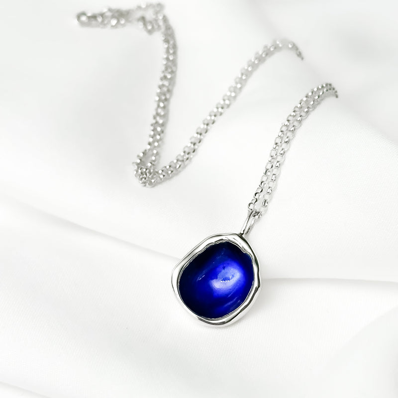 'Manannan's Isle' Blue Enamel Sterling Silver Droplet Deep Necklace EP496