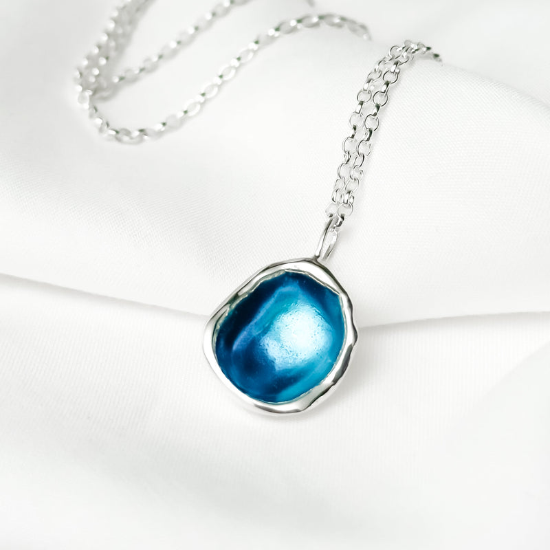 'Carrick Bay' Turquoise Blue Sterling Silver Droplet Deep Necklace EP496