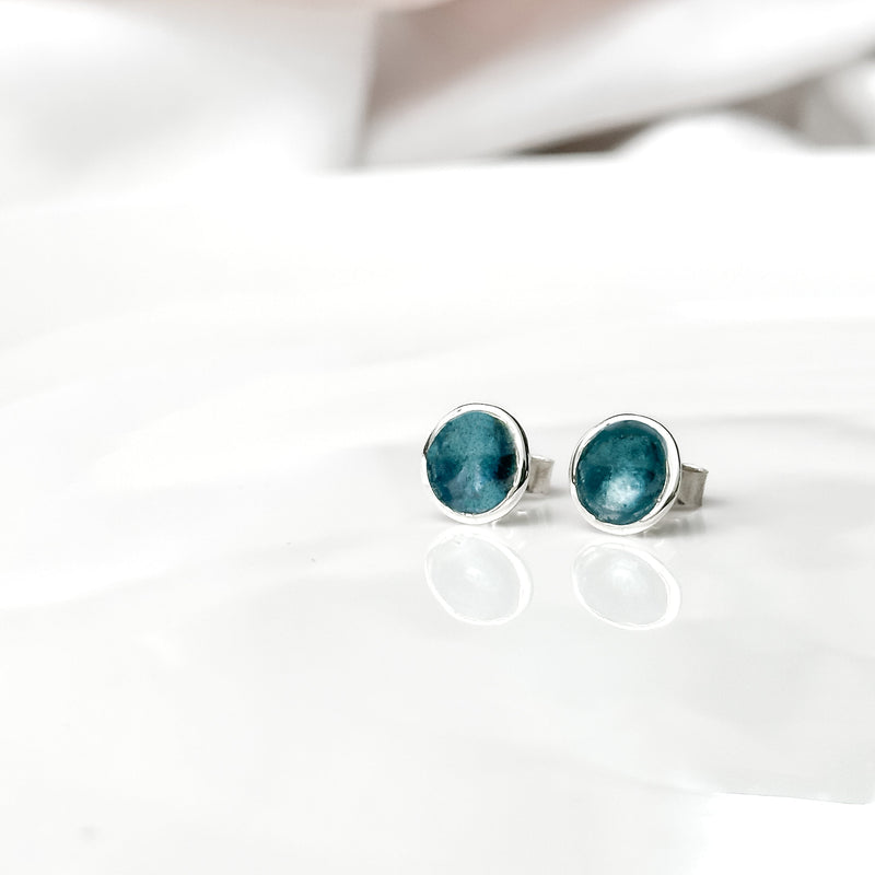'Sea Storm' Blue Grey Enamel Silver Droplet Stud Earrings EE635