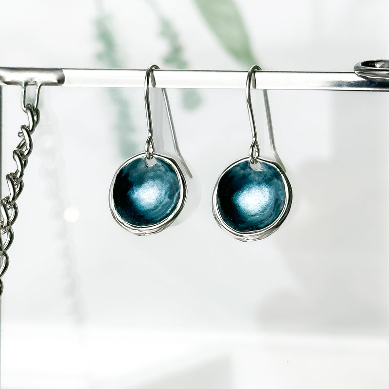 'Sea Storm' Blue Grey Silver Droplet Dangle Earrings EE636