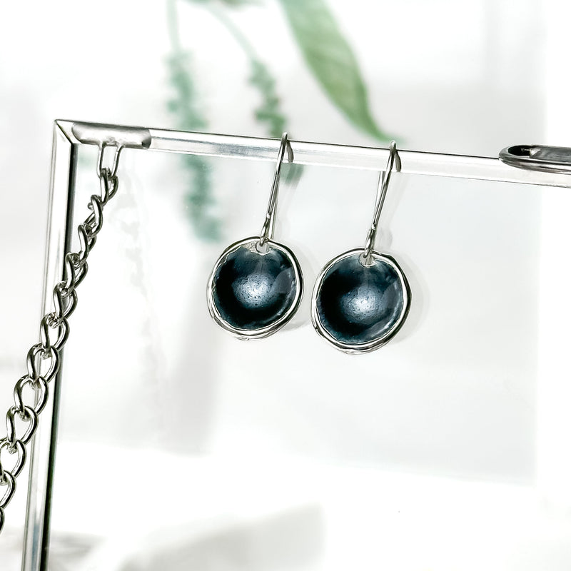 'Slate' Grey Silver Droplet Dangle Earrings EE636