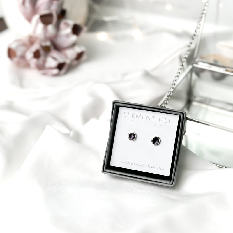 'Blackberry' Purple Enamel Silver Droplet Stud Earrings EE635