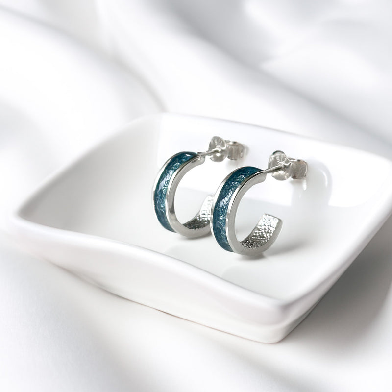 Skadi - Bifröst Silver Enamel Hoop Earrings (Storm Blue) EE637