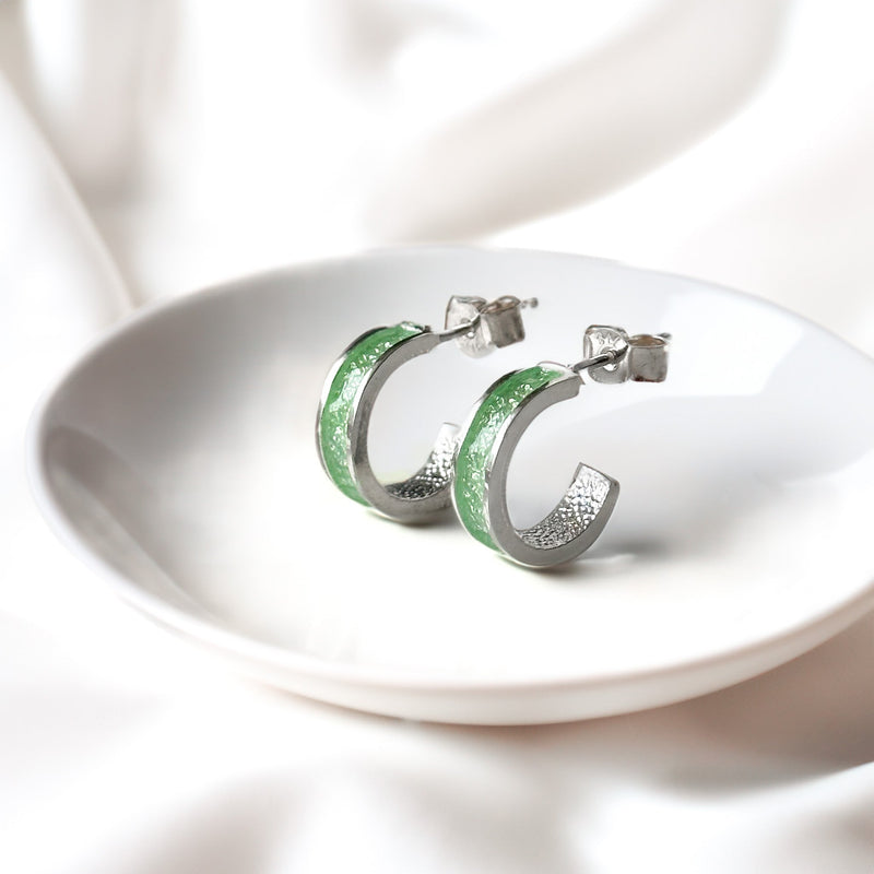 Eostre - Bifröst Silver Enamel Hoop Earrings (Lime Green) EE637