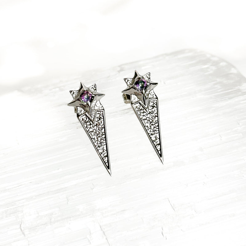 Shooting Star Sterling Silver Stud Earrings with Mystic Topaz CE472