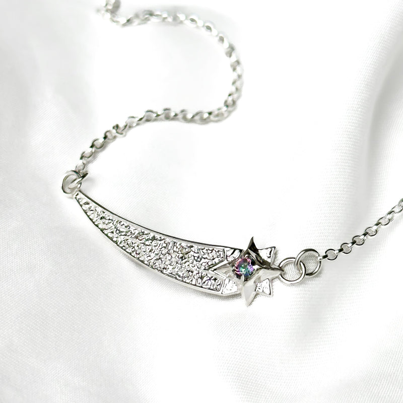 Shooting Star Silver Bar Pendant Necklace with Mystic Topaz CP401