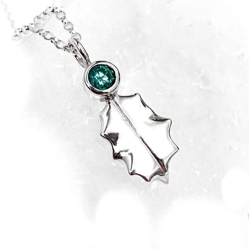 Small Holly Leaf Gemstone Pendant Necklace CP396