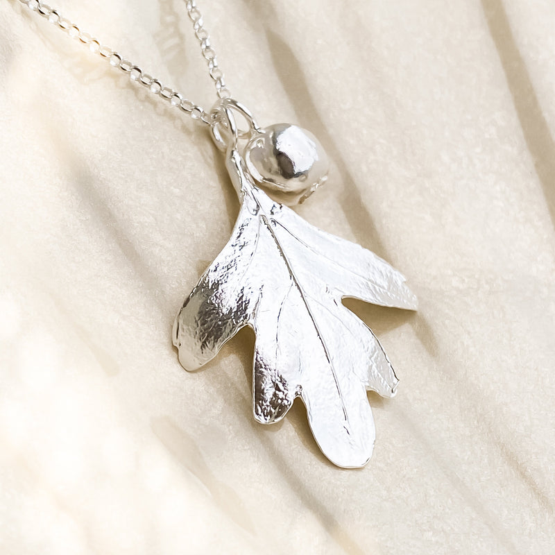 Hawthorn Leaf and Berry Sterling Silver Necklace P1475