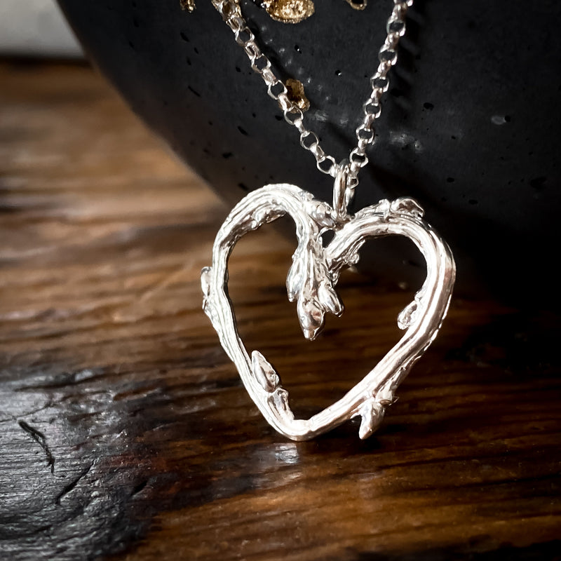 Silver Oak Twig Heart Necklace P1386