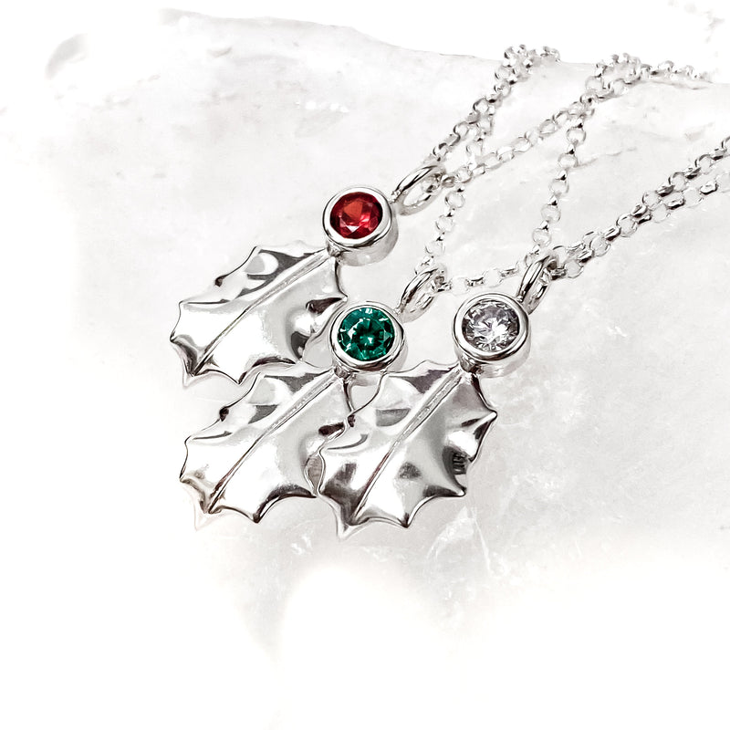 Small Holly Leaf Gemstone Pendant Necklace CP396