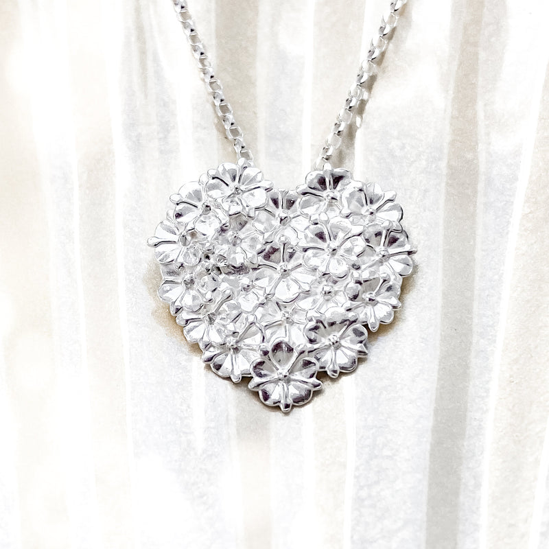 Silver Elderflower Heart Necklace P1320