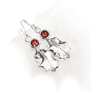 Sterling Silver Holly Leaf Earrings - Red, Green or Clear Gemstone CE470